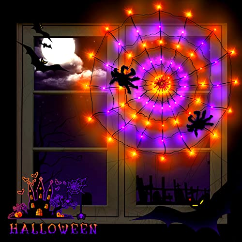 3.9FT Diameter 80 LED Halloween Spider Web Lights w/ Black Spider