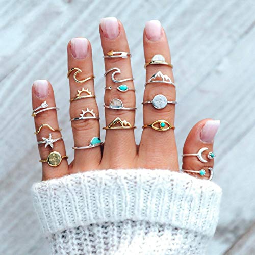 19PCS Boho Turquoise Knuckle Stacking Rings for Women