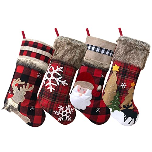 Christmas Stockings Buffalo Red Plaid w/ Soft Faux Fur