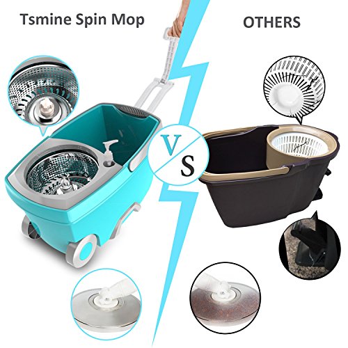 Spin Mop Bucket System Stainless Steel Deluxe 360 Spinning Mop / 6 Microfiber Replacement Head