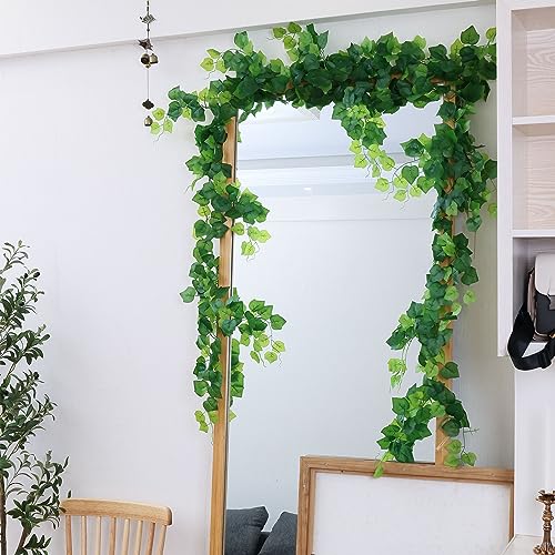 2 Strands Artificial Vines Scindapsus Garland 6FT Real Touch Fake Vine with Silk Green Leaves Faux Hanging Plants