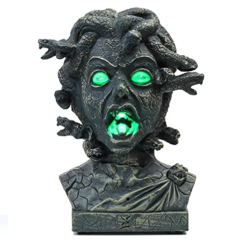 Electronic Animated Medusa Bust, Indoor/Outdoor Halloween Decoration, Creepy Tabletop