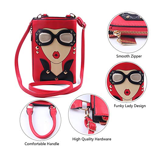 Novelty Lady Face Shoulder Bags Funky PU Leather Top Handle Satchel Handbags Clutch Purse for Women