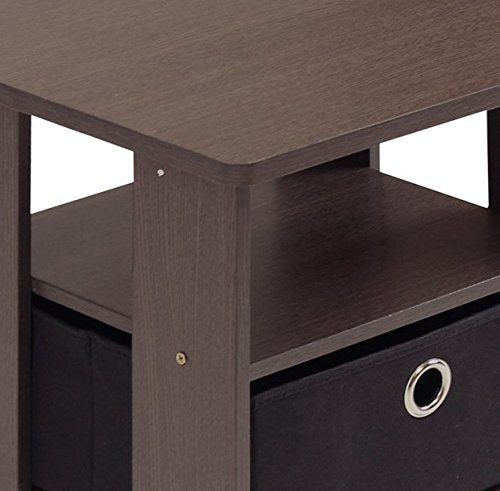 End Table Bedroom Night Stand w/Bin Drawer, Dark Brown/Black