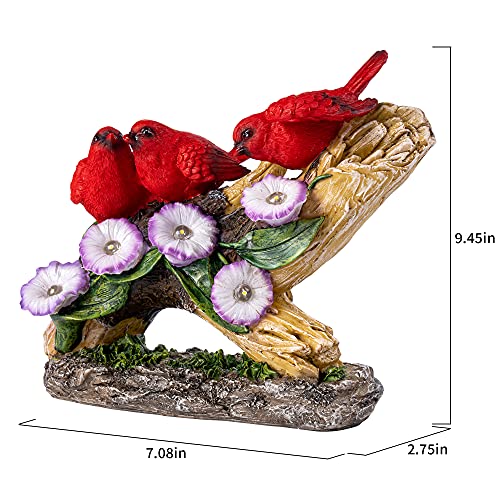 Solar  Cardinal Birds Garden Statue