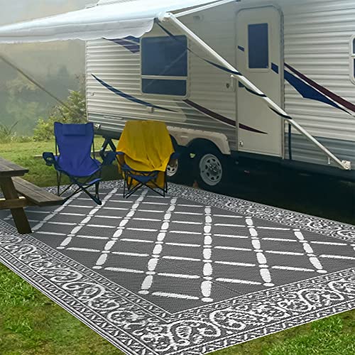 Large Reversible Mat Plastic Outdoor Area Rugs-Grey