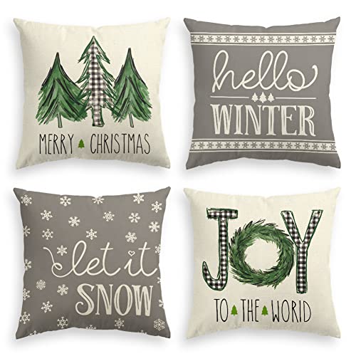 Set of 4 Christmas  Throw Pillow Covers, 18 x 18 Inch