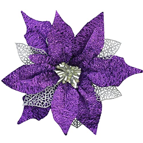 12Pcs Poinsettia Flowers Glitter Christmas Ornaments