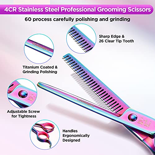 4CR Stainless Steel Safety Round Tip 6 in 1 Professional Dog Grooming Scissors Kit