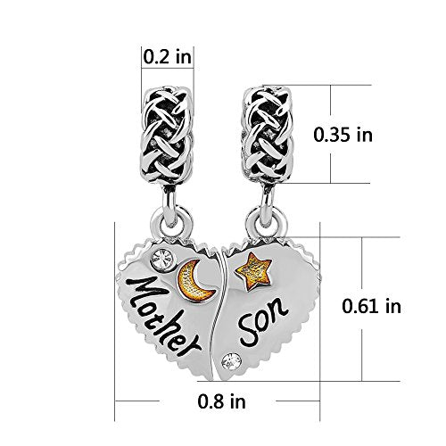 Mother- Daughter - Son Love Heart Charm Beads For Snake Chain Bracelet