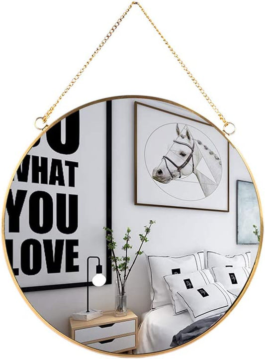 15.7" Hanging Wall Circle Mirror Decor Gold Geometric Mirror w/ Chain