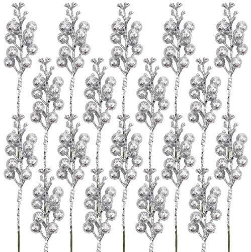 Glitter Berry Stems-20 Pcs 7.8 Inch Artificial Christmas Tree Picks Decoration