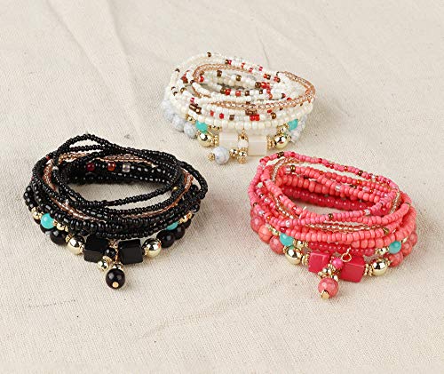 6 Sets Bohemian Stackable Bead Bracelets for Women Stretch Multilayer