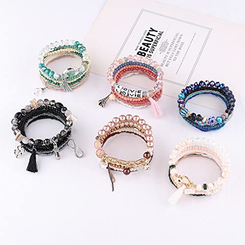 6 sets Handmade Bohemian Multilayer tassels Wrap Bangle Bracelets