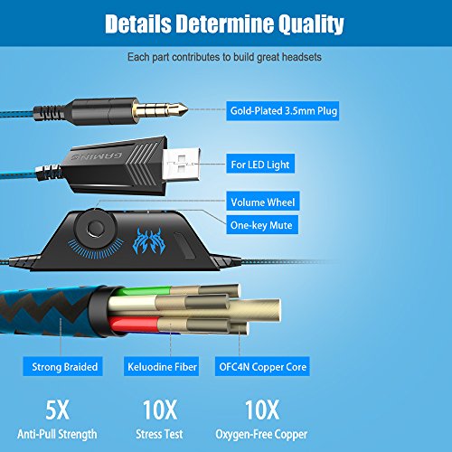 Gaming Headset Professional 3.5mm PC LED Light Game Bass Headphones Stereo Noise Isolation