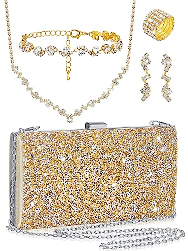 5 Pcs Purse Rhinestone Jewelry Set Rhinestone Clutch Purse Wedding Bride Prom Jewelry Necklace Earrings