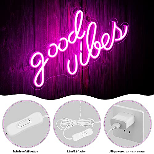 Pink “Good Vibes” Led Neon Wall Sign Decor (16.1 x 8.3 inch)