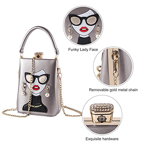 Novelty Lady Face Shoulder Bags Funky PU Leather Top Handle Satchel Handbags Clutch Purse for Women