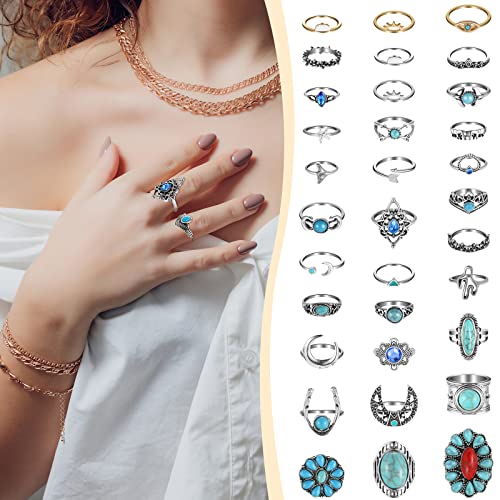 78 Pcs Vintage Turquoise Rings Set for Women