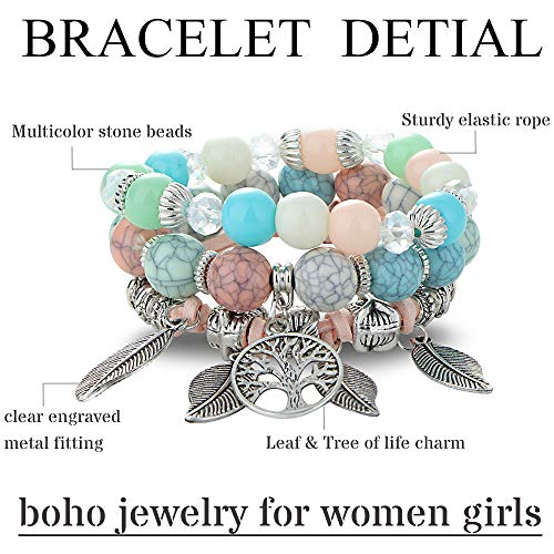 6Sets Bohemian Stackable Bead Bracelets for Women Stretch Multilayered