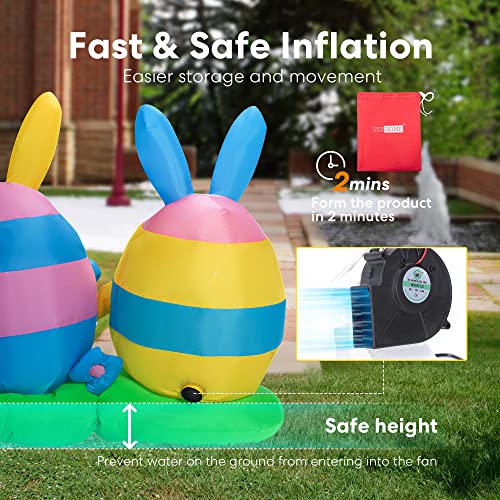 4ft Multi Colored Inflatable 2 Easter Bunny Pastel Rabbit Eggs w/ Flower Field Built-in LEDs