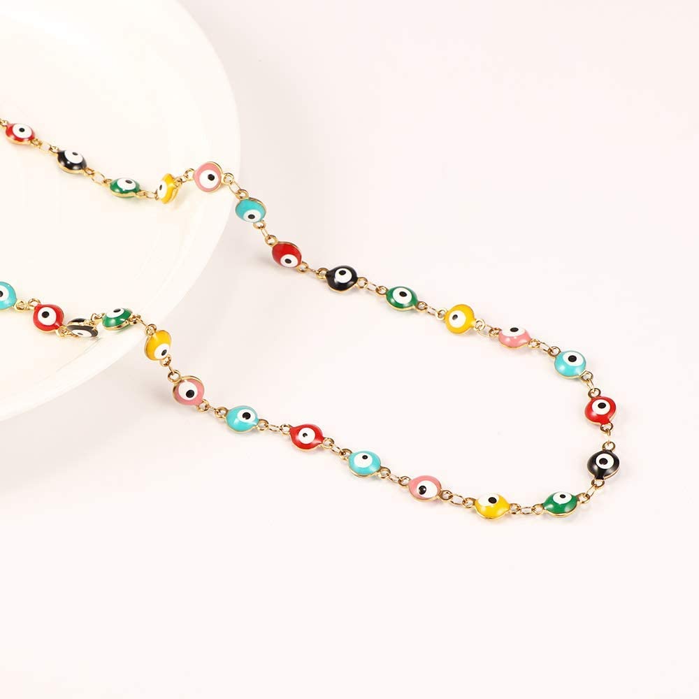 Evil Eye Necklace Bracelet Set for Women Girls,18k Gold Plated, Gold Mix Colorful Set