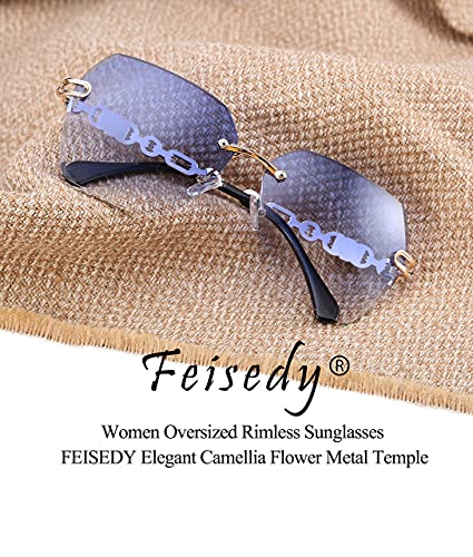 Classic Rimless Sunglasses for Women Metal Frame Diamond Cutting Lens