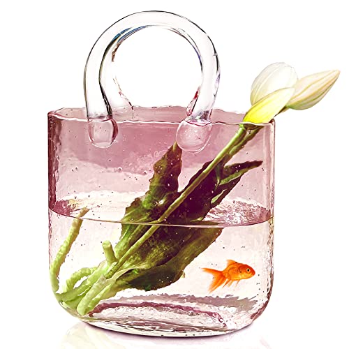 Vase for Flowers Clear Glass Bag Vase Unique Flower Vase Decorative Fish Bowl Handbag Cute Vase Bubble