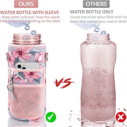 Half Gallon Motivational Water Bottle w/ Sleeve & Strap 64 OZ