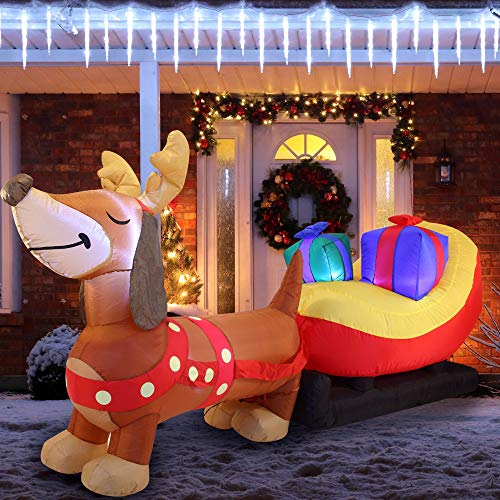 8 FT Long Christmas Puppy Inflatable with Build-in LEDs