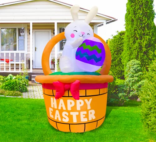 6FT Easter Decorations Inflatables Bunny w/ Basket & Built in LEDs