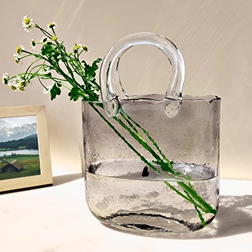 Vase for Flowers Clear Glass Bag Vase Unique Flower Vase Decorative Fish Bowl Handbag Cute Vase Bubble