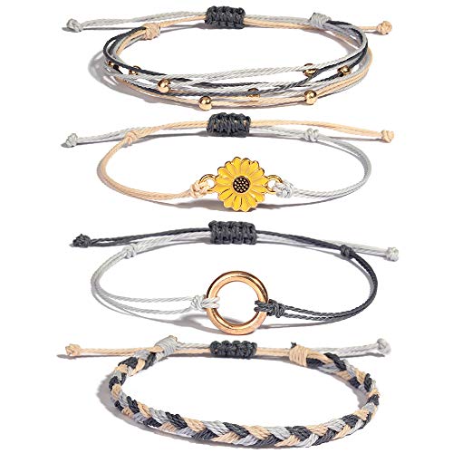 Sunflower String Bracelet Handmade Braided Rope Charms Boho Surfer Bracelet