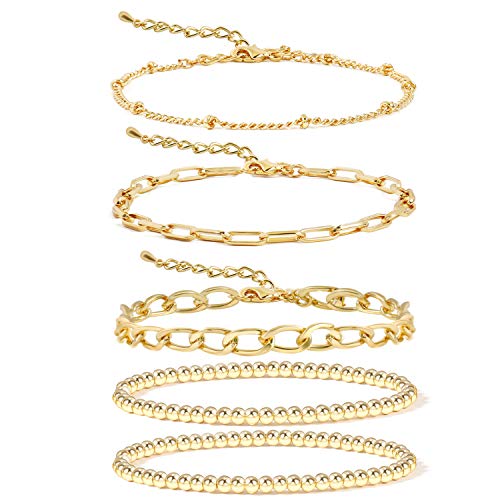 14K Gold Plated Beaded Bracelets for Women -Stretchable & Adjustable