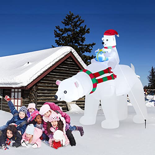 6 FT Christmas Inflatable Polar Bear & Cub with Santa Hat