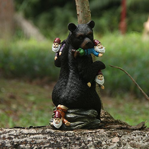 10" Bear Eating Gnomes Garden Statues Decoration