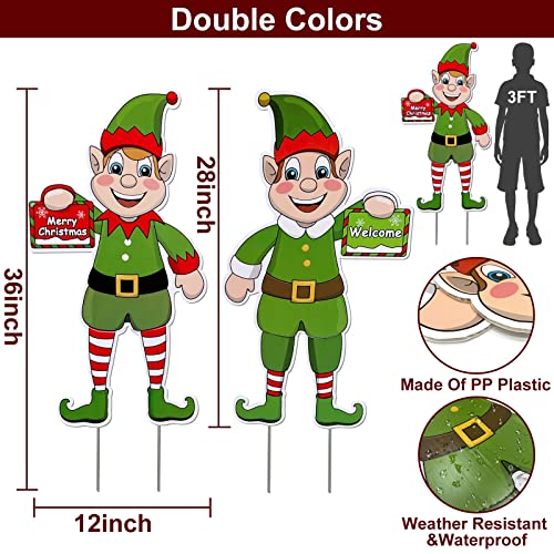 [ Extra Large ] 2 Pack Elf Christmas Yard Signs with Stakes