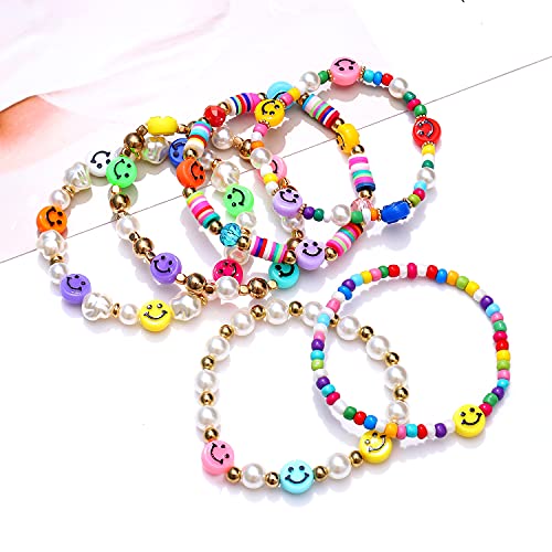 Colorful Beaded Stretchable Rainbow Heishi Stackable Bracelet Set