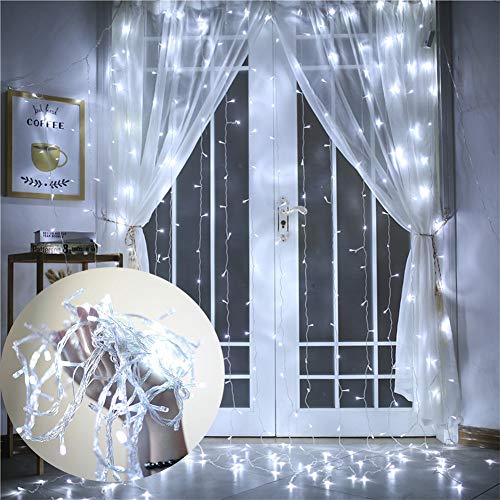 304 LED Curtain String Lights, 9.8 x 9.8 ft, 8 Modes Plug in w/ Remote