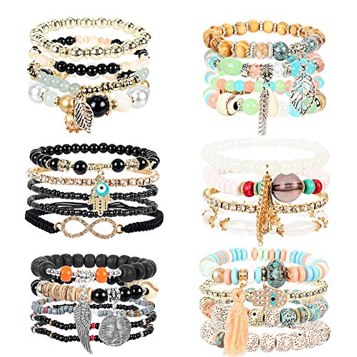 6 Sets Bohemian Stackable Bead Bracelets for Women