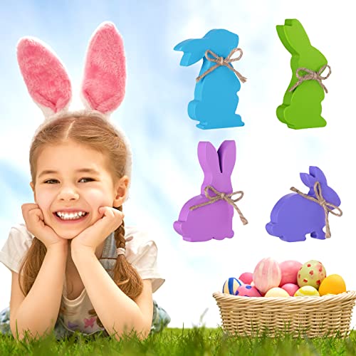 4 Pcs Easter Bunny Wood Decoration