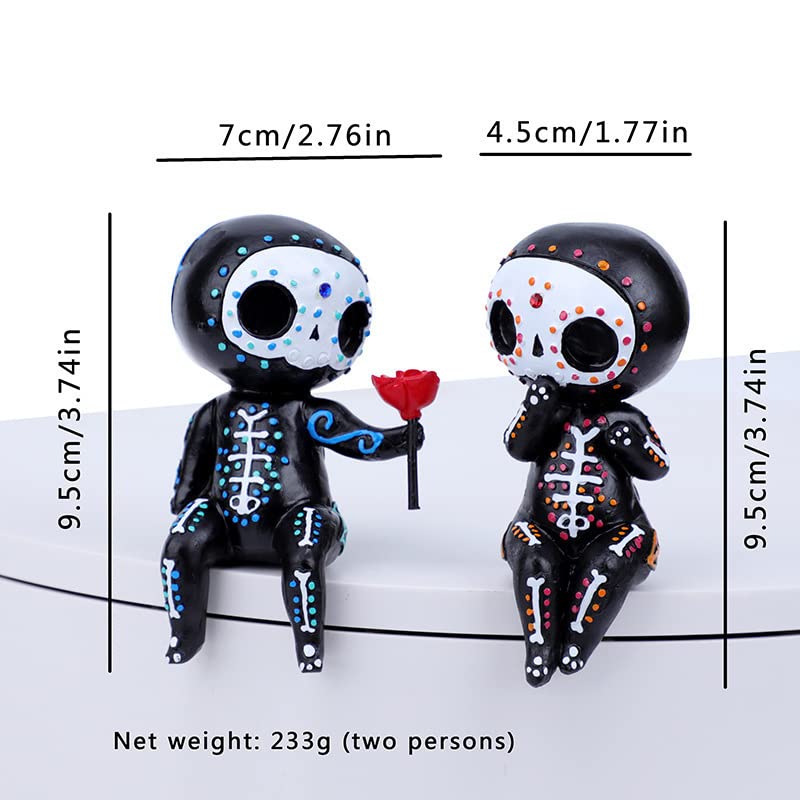 Skull Decor,Sugar Couple Statue, Figurine, Resin Crafts Cute Statue Skeleton Memorial Sculpture, Halloween