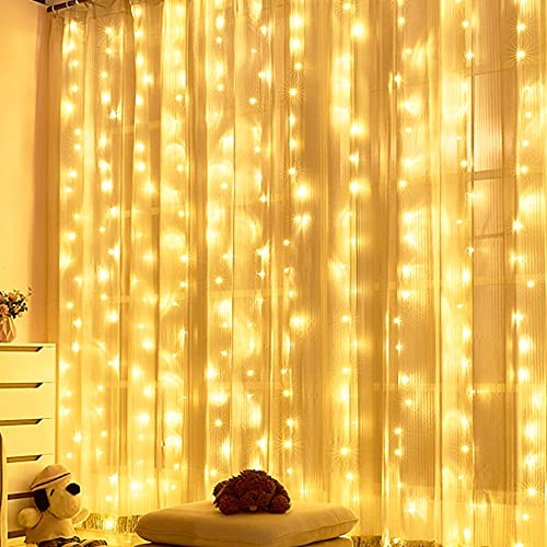 300 LED 8 Lighting Modes Fairy Copper Window Curtain String Lights with Remote