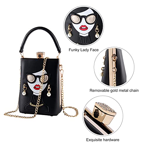 Novelty Lady Face Shoulder Bags Funky PU Leather Top Handle Satchel Handbags Clutch Purse for Women