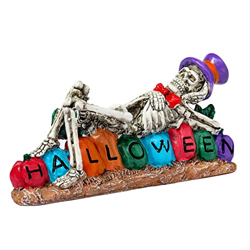 Halloween Skeleton Figurines with Letters Pumpkin Day of The Dead Table Décor Small Statues