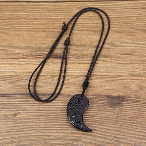 Obsidian Dragon & Phoenix Yin Yang Pendant Necklaces for Couples