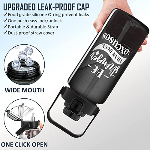 Half Gallon Motivational Water Bottle w/ Sleeve & Strap 64 OZ