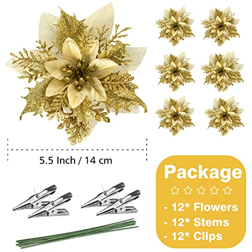 12Pcs Poinsettia Artificial Flowers for Christmas Ornaments