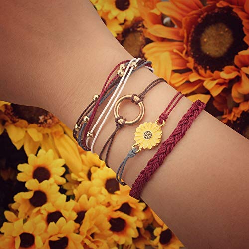 Sunflower String Bracelet Handmade Braided Rope Charms Boho Surfer Bracelet