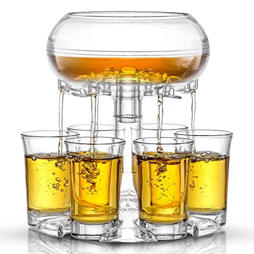 6 Shot Glass Dispenser & Shot Glasses Set, 32oz Liquor Dispenser